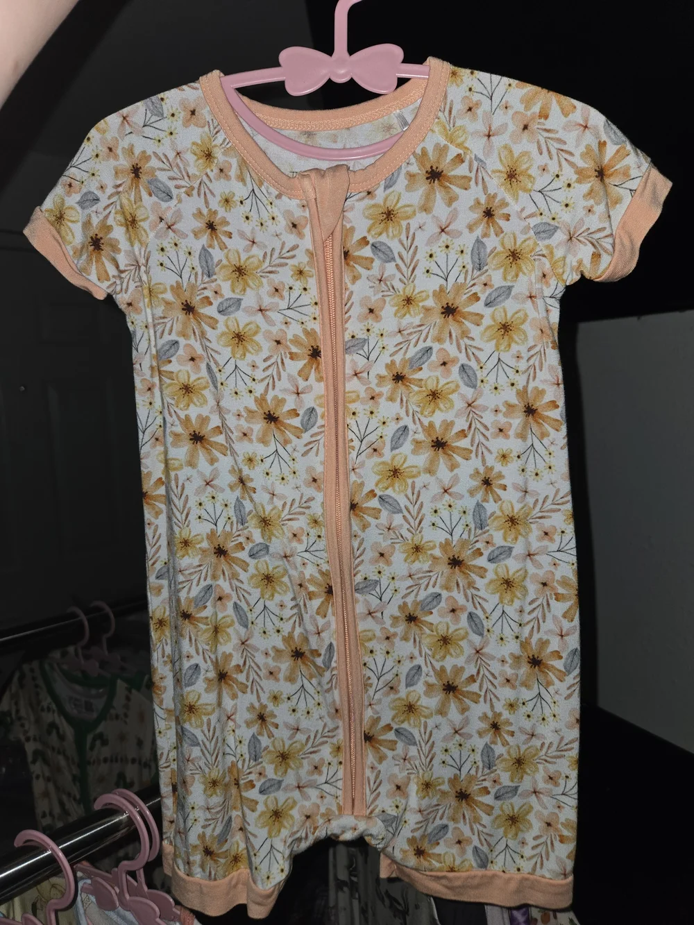Tangerine Fling Peach Floral Shortie-short Sleeve Baby One-Piece Bamboo NWOT